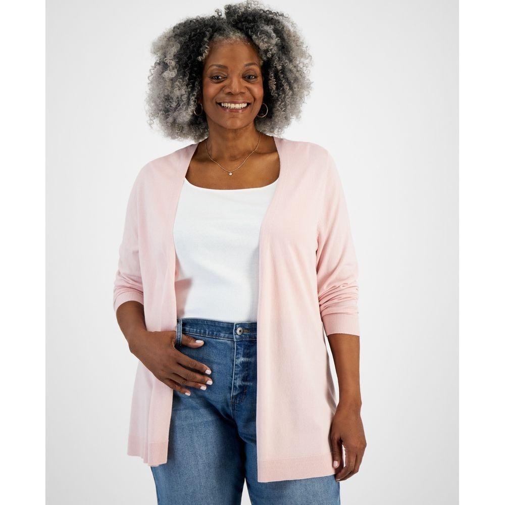 Style & Co Sweater Womens Plus 3X Pink Open Front Cardigan Nylon Rayon Blend NWT